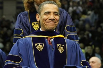 President Barack Obama smiles after he receives an honorary degree during commencement exercises at the University of Notre Dame. Source: Associated Press